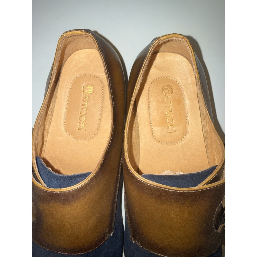 Carrucci Men's 13 Wingtip Double Monk Strap Shoes Two Tone Navy Brown Leather - Picture 7 of 10